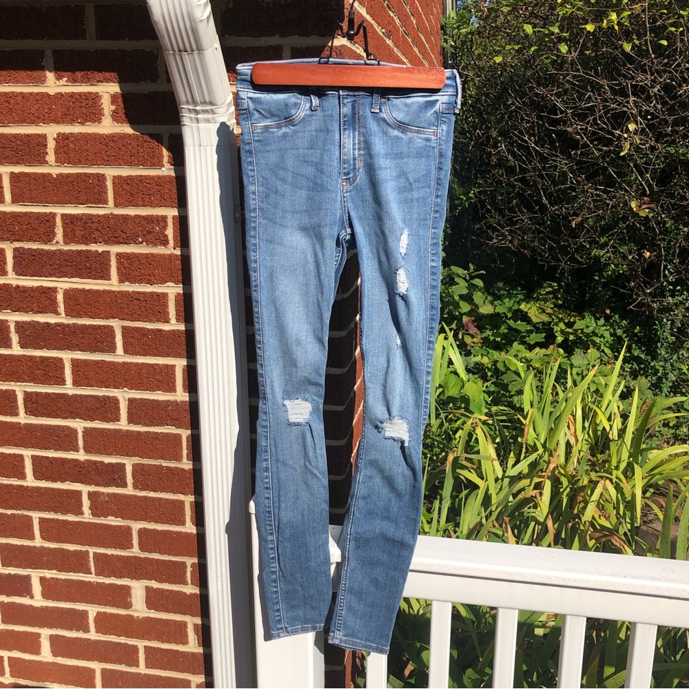 Hollister High Rise Light Blue Distressed Skinny Jeans